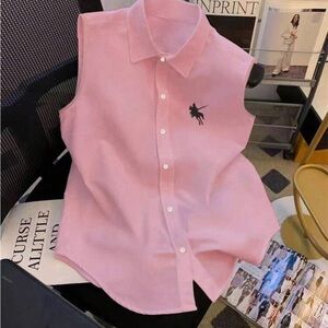 SHEIN Pink Sleeveless Button-Down Shirt